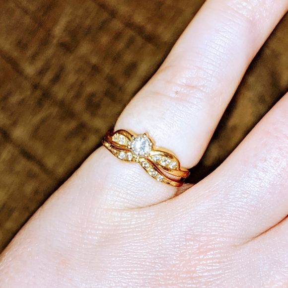 Vintage Gold Wedding Ring Set approx. 1/4 Carat Diamond - Picture 3 of 7
